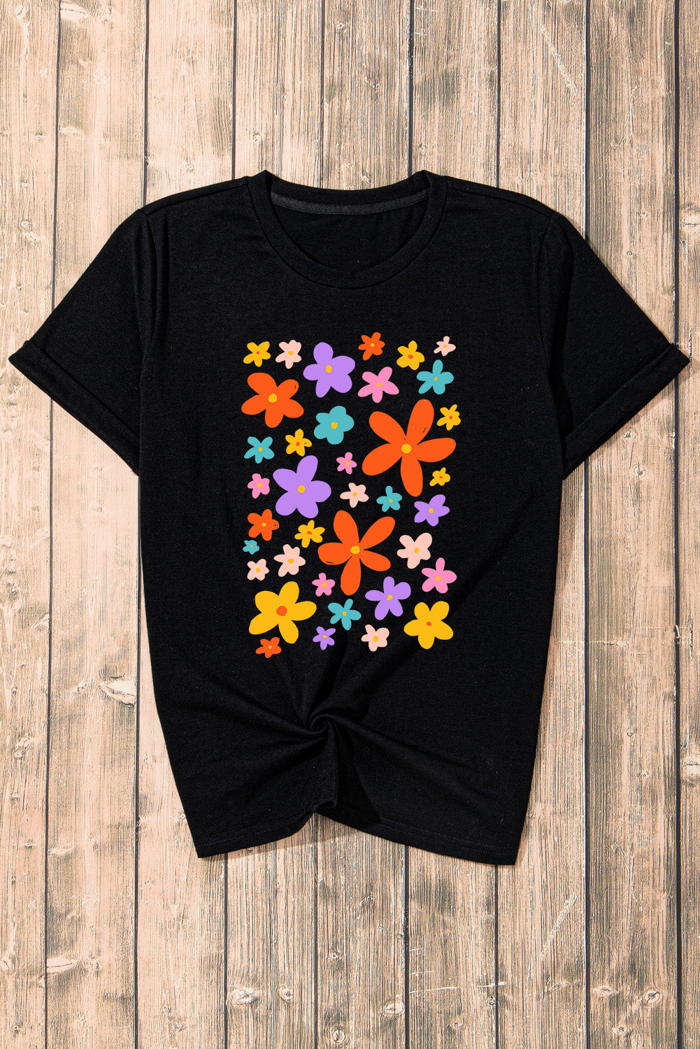 Flower Graphic Round Neck Short Sleeve T-Shirt - House of Binx 