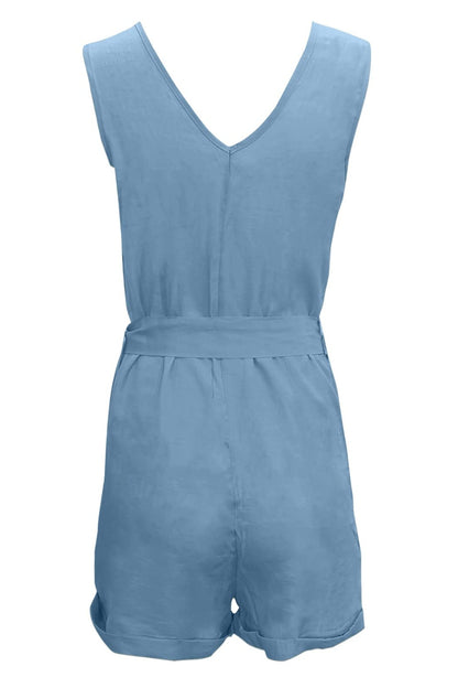 Full Size Tied V-Neck Sleeveless Romper with Pockets - House of Binx 