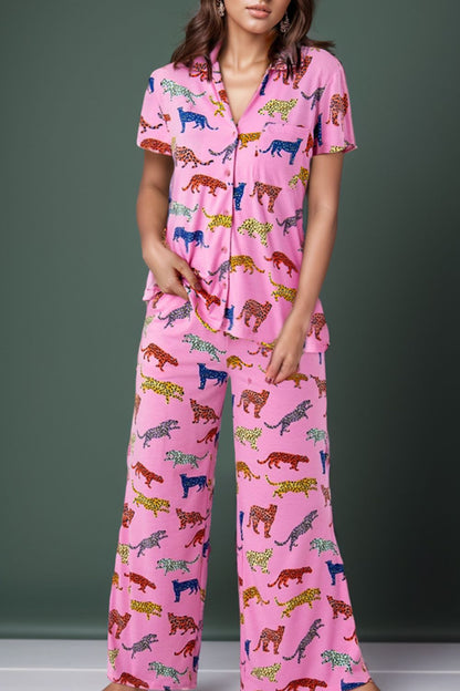 Animal Button Up Top and Pants Lounge Set - House of Binx 