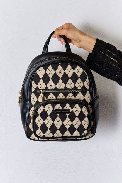 David Jones Argyle Pattern PU Leather Backpack - House of Binx 