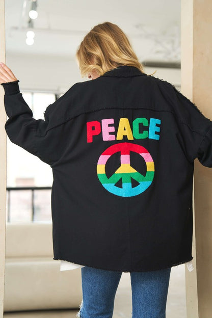 Multi Color Lettering Peace Symbol Button Up Shirt - House of Binx 