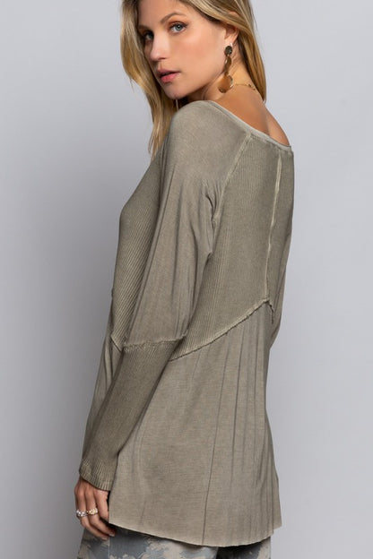 Light Wash Rib Textured Long Sleeve Top - House of Binx 