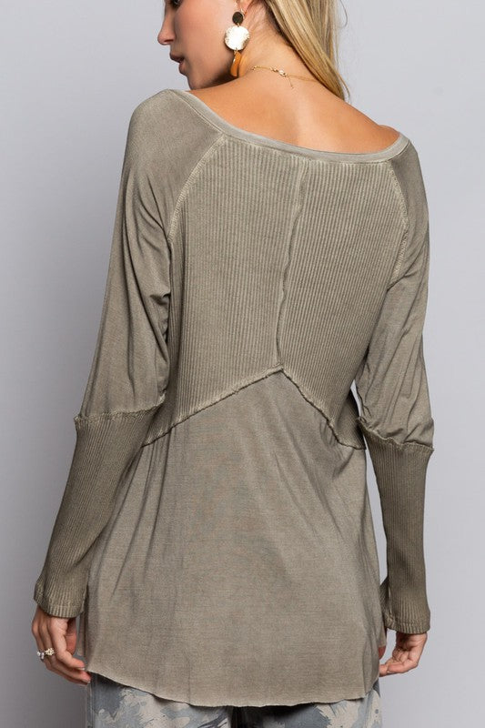 Light Wash Rib Textured Long Sleeve Top - House of Binx 