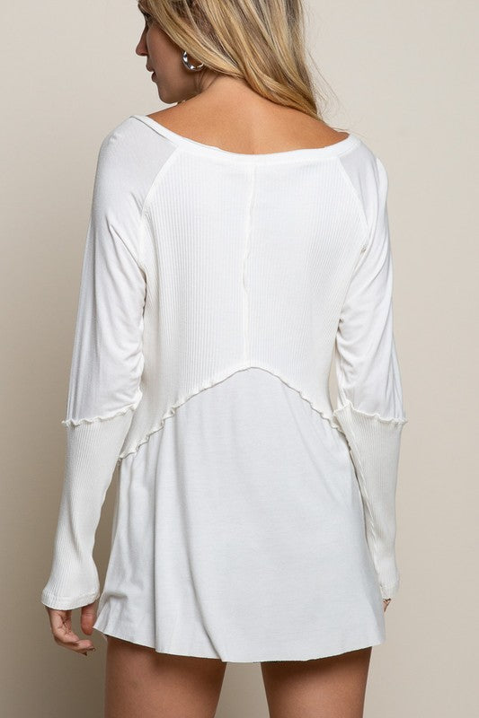 Light Wash Rib Textured Long Sleeve Top - House of Binx 