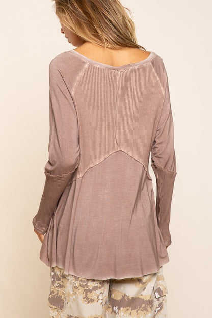 Light Wash Rib Textured Long Sleeve Top - House of Binx 