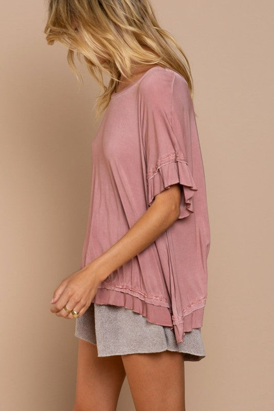 Peek-a-boo Ruffle Overlay Knit Top - House of Binx 