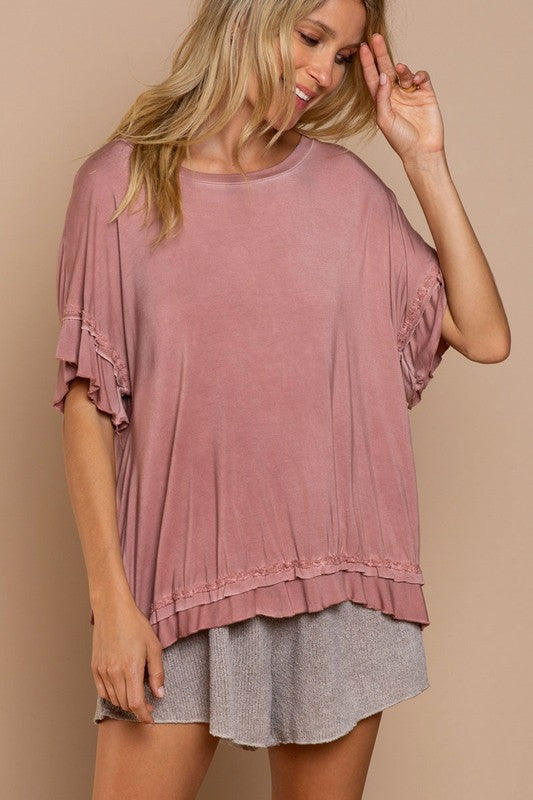 Peek-a-boo Ruffle Overlay Knit Top - House of Binx 