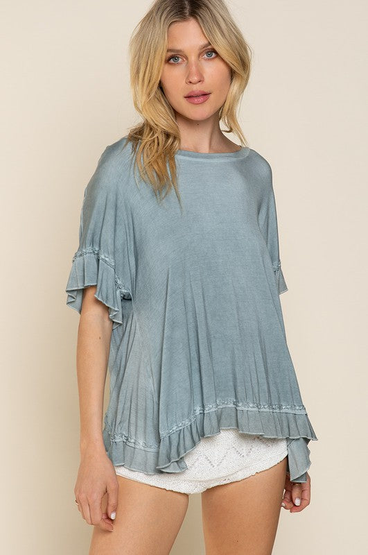 Peek-a-boo Ruffle Overlay Knit Top - House of Binx 