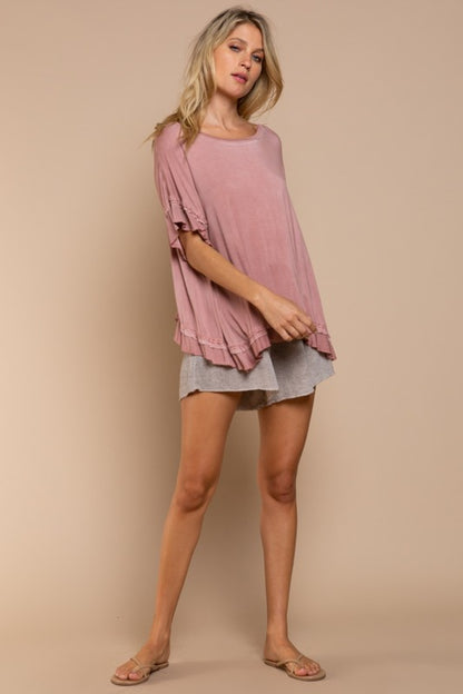 Peek-a-boo Ruffle Overlay Knit Top - House of Binx 