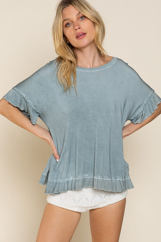 Peek-a-boo Ruffle Overlay Knit Top - House of Binx 