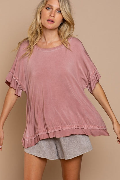 Peek-a-boo Ruffle Overlay Knit Top - House of Binx 