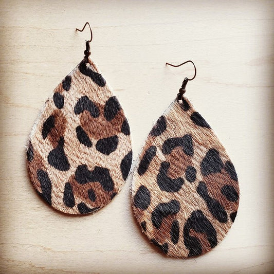 Teardrop Earrings in Leopard Print Hair on Hide - House of Binx 