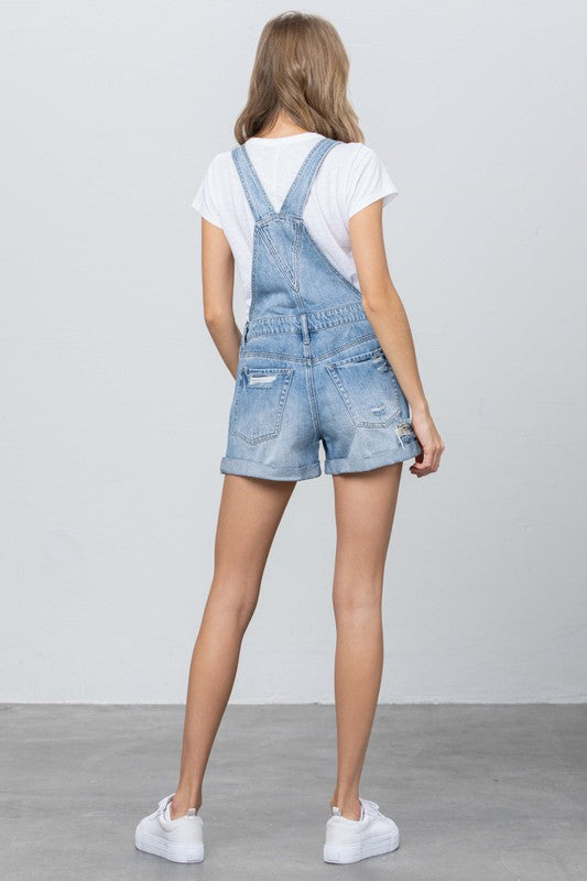 High Rise Roll Up Denim Overall Romper - House of Binx 