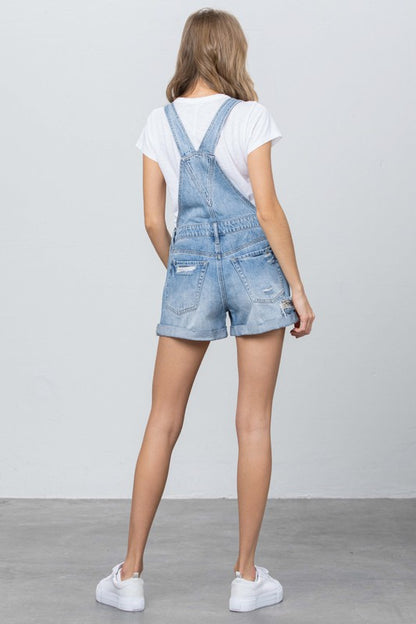 High Rise Roll Up Denim Overall Romper - House of Binx 