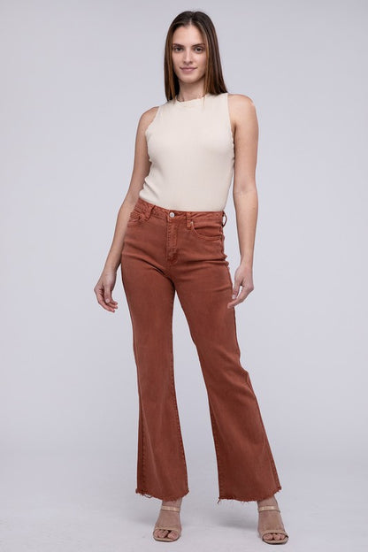 Acid Washed Frayed Cutoff Hem Straight Wide Pants - House of Binx 