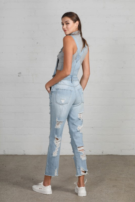 High Waist Heavy Distressed Straight Overalls - House of Binx 