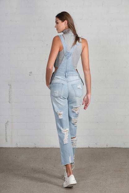 High Waist Heavy Distressed Straight Overalls - House of Binx 