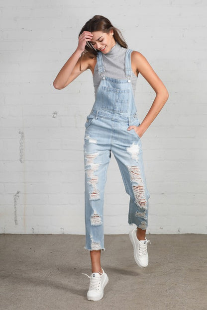 High Waist Heavy Distressed Straight Overalls - House of Binx 