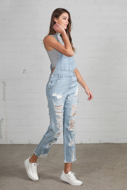 High Waist Heavy Distressed Straight Overalls - House of Binx 