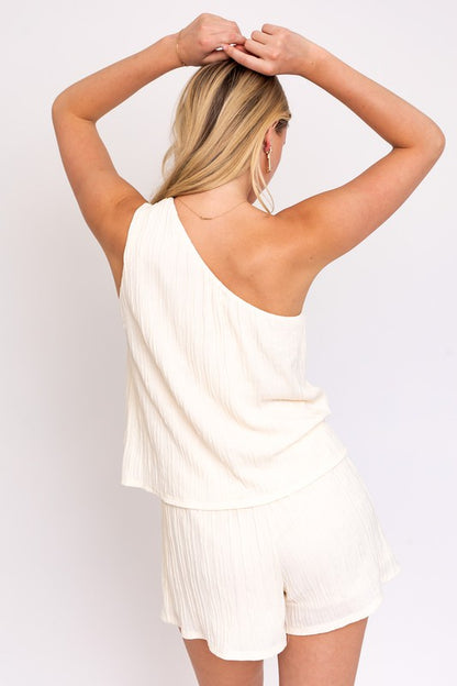 Sleeveless One Shoulder Layered Top Romper - House of Binx 