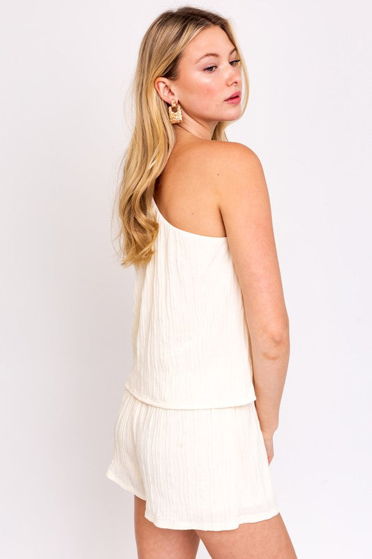 Sleeveless One Shoulder Layered Top Romper - House of Binx 