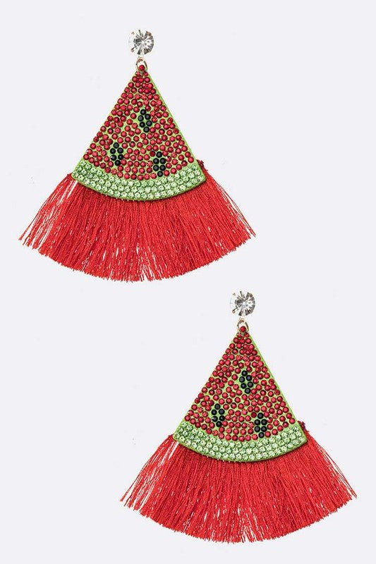 Watermelon Iconic Crystal Tassel Earrings - House of Binx 