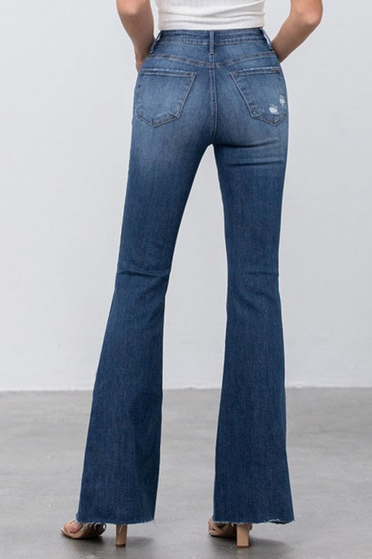 MID RISE DARK WASH FLARE JEANS - House of Binx 