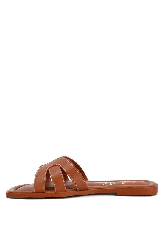 Aura Faux Leather Flat Sandals - House of Binx 