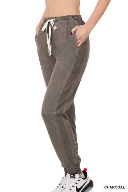 Pigment Dye Drawstring Waist Jogger Pants - House of Binx 