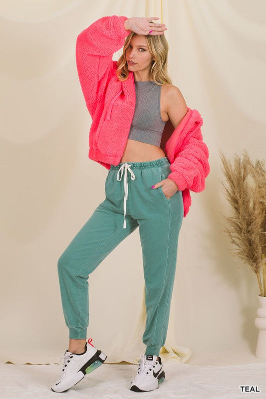 Pigment Dye Drawstring Waist Jogger Pants - House of Binx 