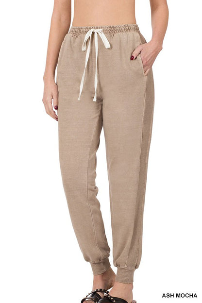 Pigment Dye Drawstring Waist Jogger Pants - House of Binx 