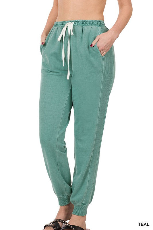 Pigment Dye Drawstring Waist Jogger Pants - House of Binx 