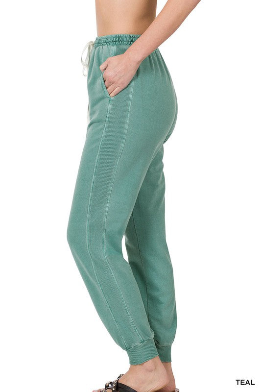 Pigment Dye Drawstring Waist Jogger Pants - House of Binx 