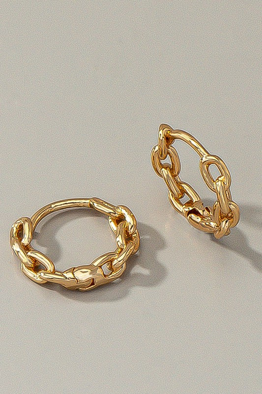 Premium brass chain shape huggie hoop earrings - House of Binx 