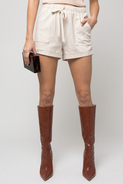 Elastic Waist Front Pocket Roll-Up Shorts - House of Binx 