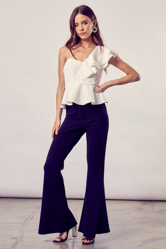 One Shoulder Ruffle Peplum Top - House of Binx 