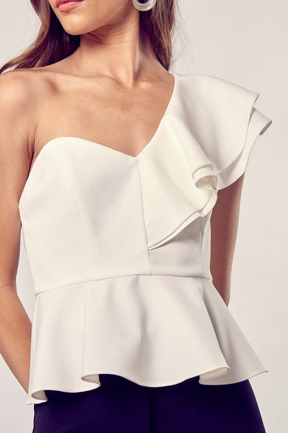 One Shoulder Ruffle Peplum Top - House of Binx 