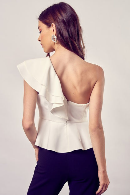 One Shoulder Ruffle Peplum Top - House of Binx 