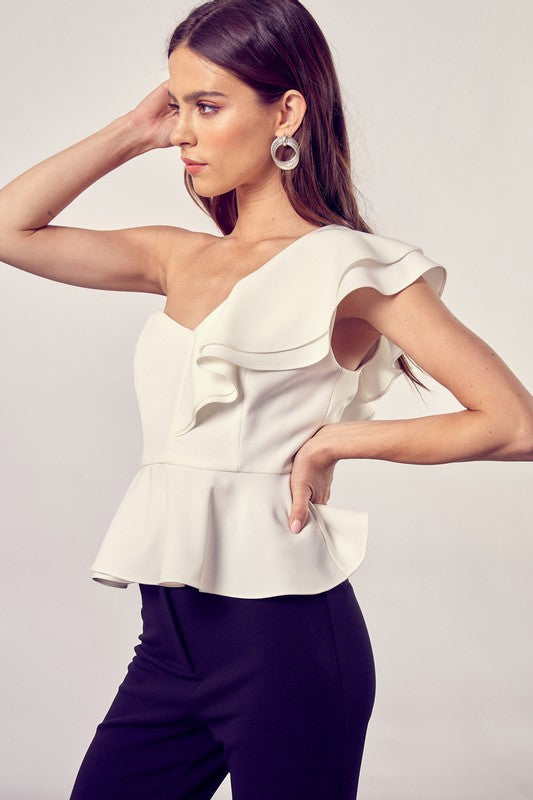 One Shoulder Ruffle Peplum Top - House of Binx 