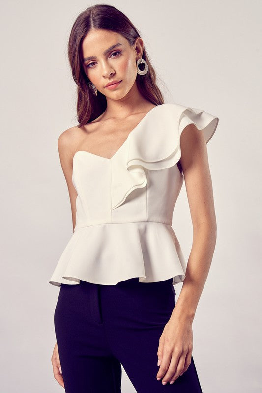 One Shoulder Ruffle Peplum Top - House of Binx 