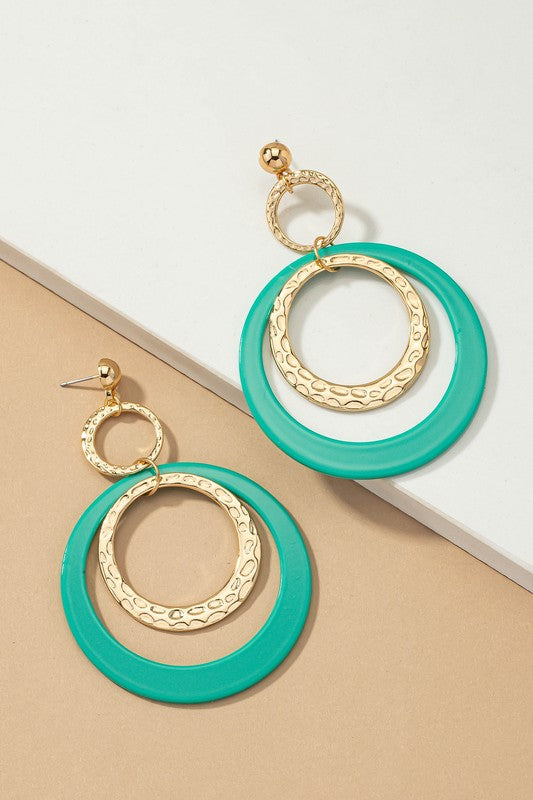 Hammered metal and acrylic hoop drop earrings - House of Binx 