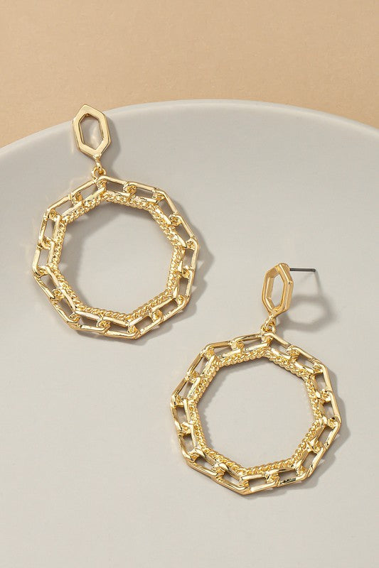 Octagon chunky link chain hoop drop earrings - House of Binx 