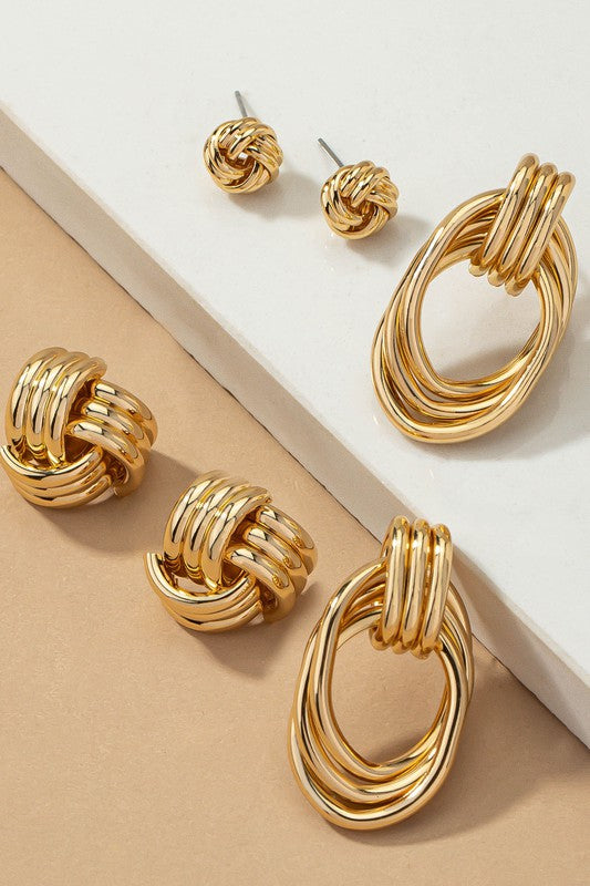 Premium Trio Metal Knot and Hoop Earrings - House of Binx 