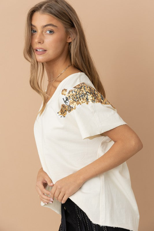 Tiger Sequin Patch T Shirt - House of Binx 