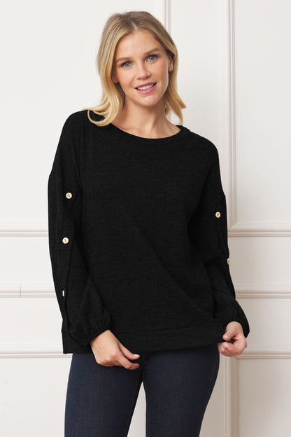 Full Size Drop Shoulder Button Sleeve Detail Top