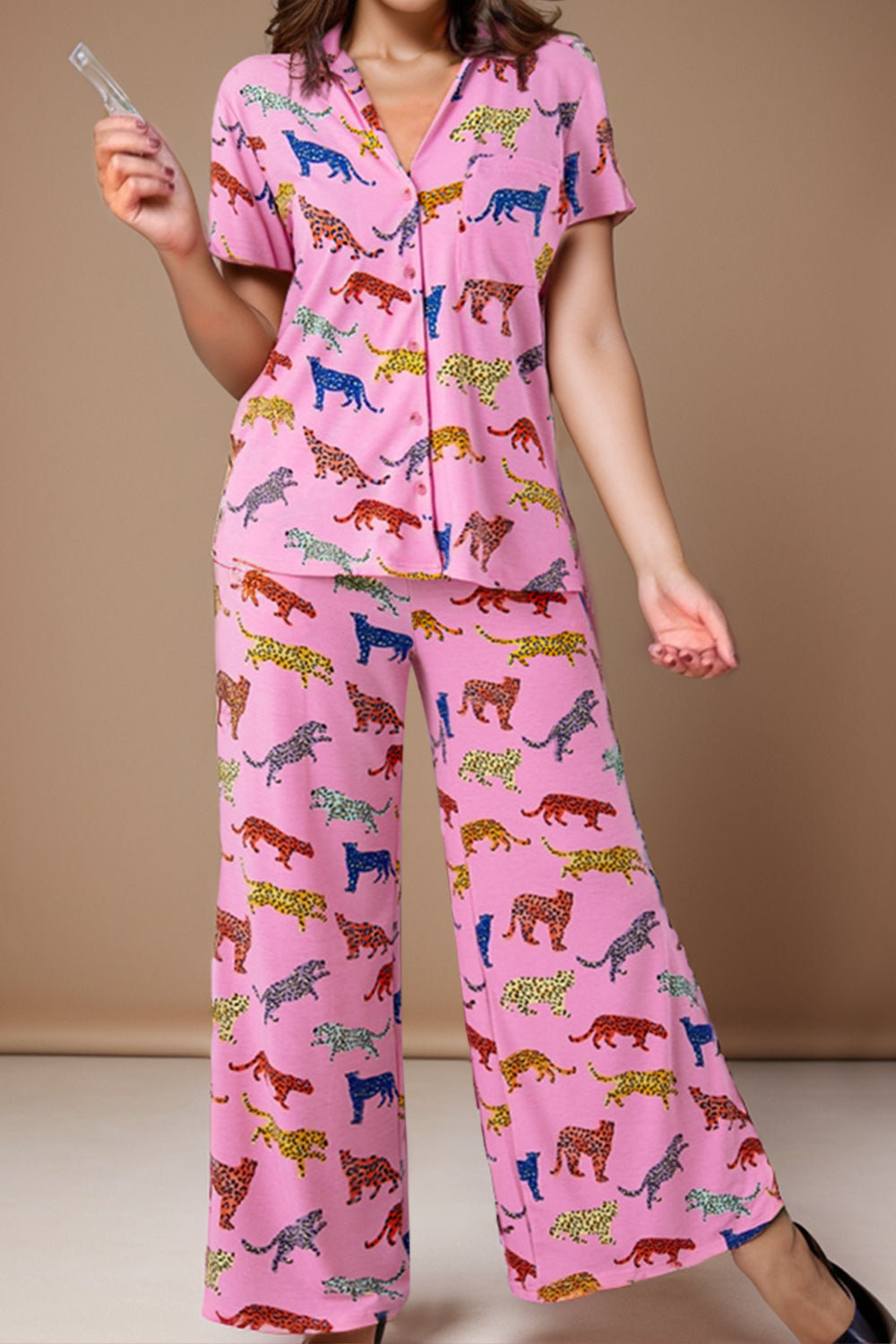 Animal Button Up Top and Pants Lounge Set - House of Binx 