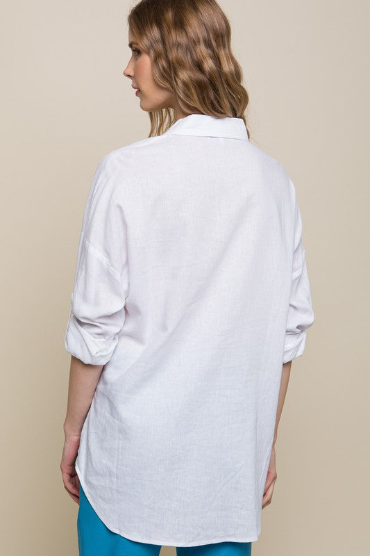 Linen Oversized Double Pocket Button Down Shirt - House of Binx 