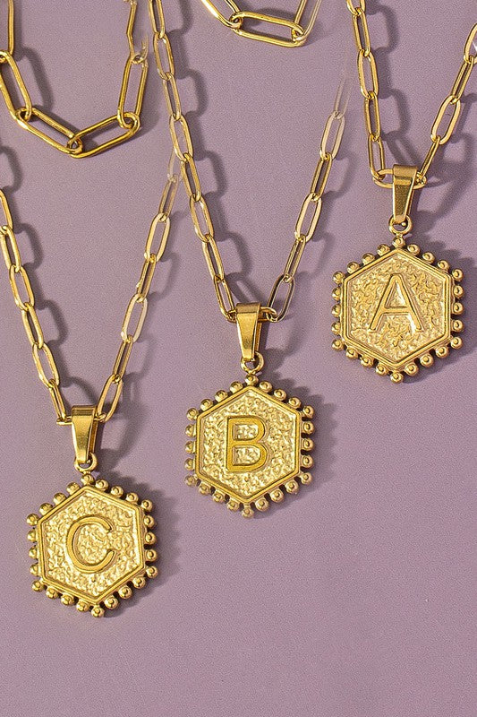 2 row brass double sided hexagon initial necklace - House of Binx 