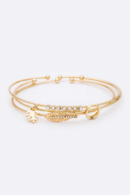 Leaf Horn Triple Wired Convertible Bangle Set - House of Binx 