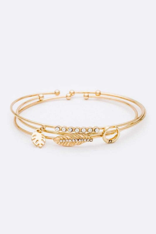 Leaf Horn Triple Wired Convertible Bangle Set - House of Binx 